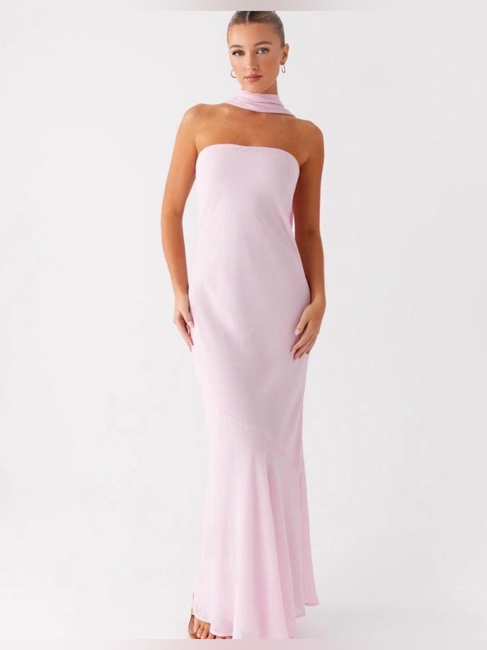 PEPPERMAYO under the pagoda Strapless Pink Chiffon Evening Gown w Neck Scarf sz